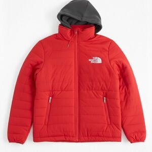 The North Face Red Hooded Insulated Jacket with Gray Lining